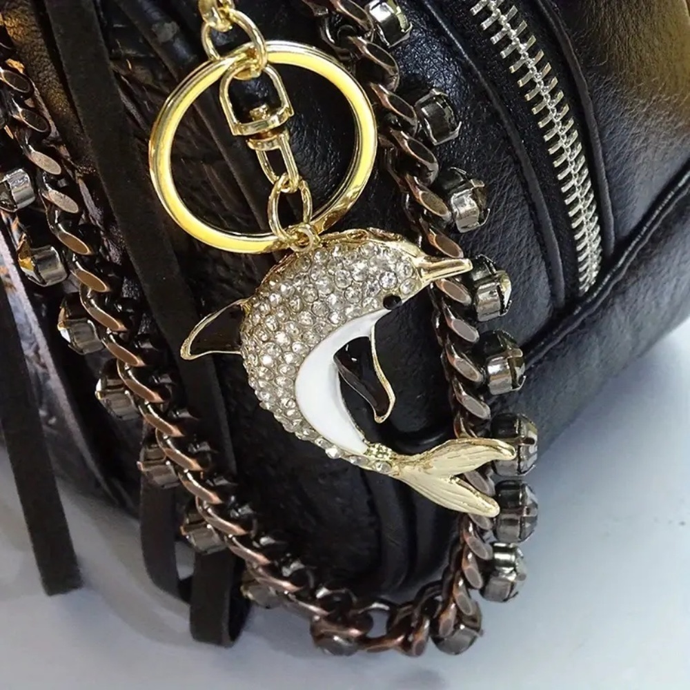 Rhinestone Dolphin Keychain - Picture 6 of 6